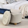 GDFStudio Hilary Round Storage Button-Tufted Velvet Upholstered 18.5" Ottoman with Solid Wood Oval Legs - 2 of 4