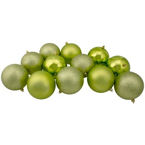 Northlight 12ct Shatterproof 4-Finish Christmas Ball Tree Ornament Set 4" - Green - 1 of 2