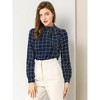 INSPIRE CHIC Women's Bow Tie Neck Keyhole Back Grid Checks Office Work Blouses - 2 of 4
