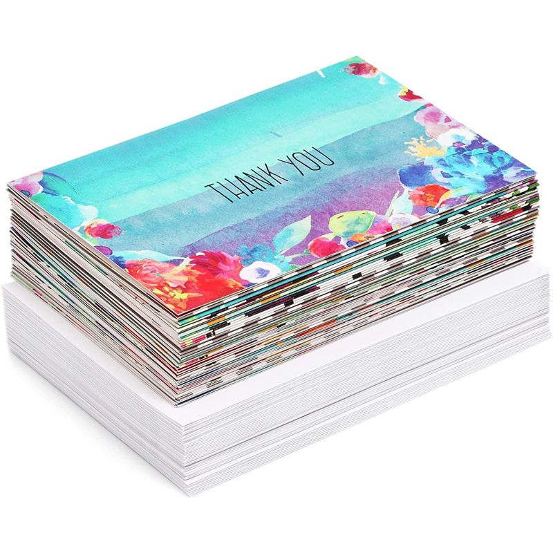 Juvale 48 Pcs Thank You Cards Bulk Set, Floral Watercolor Blank Note with Envelopes, 5 of 8