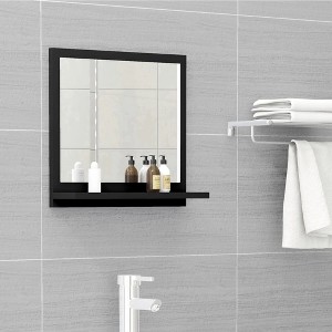 vidaXL Black Bathroom Vanity Mirror with Shelf - Engineered Wood & Acrylic, Contemporary Wall-Mounted 15.7"x4.1"x14.6" Unit - 1 of 4