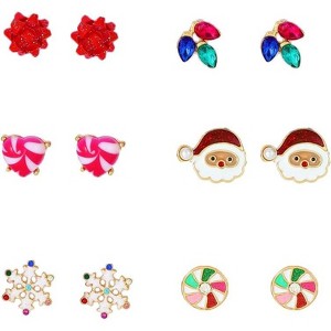 Christmas Stud Earrings Set with Santa & Snowflake Designs, Cute Hypoallergenic Jewelry Gifts. - 1 of 4