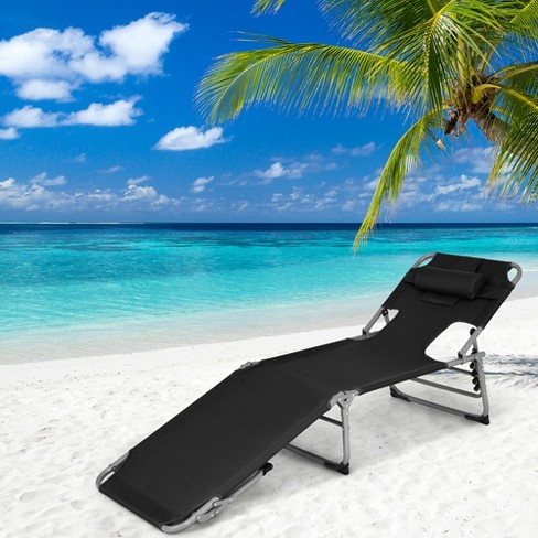 Costway Outdoor Beach Lounge Chair Folding Chaise Lounge With Pillow Black Target