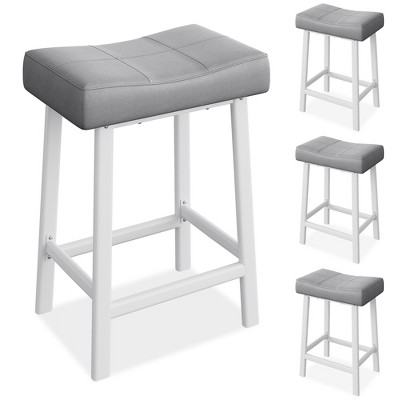 Coucheta Grey Counter Height Bar Stools Set of 4, 24 Inch Saddle Barstool with Curved Surface, Leather Kitchen Island Chair for Dining Room Home Bar