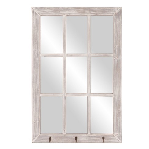 24 X36 Distressed Windowpane Wall Mirror With Hooks White Patton Wall Decor Target