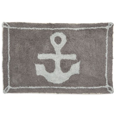 Juvale Non-Slip Bathroom Rug for Showers, Nautical Anchor Bath Mat (Gray, 32 x 20 Inches)