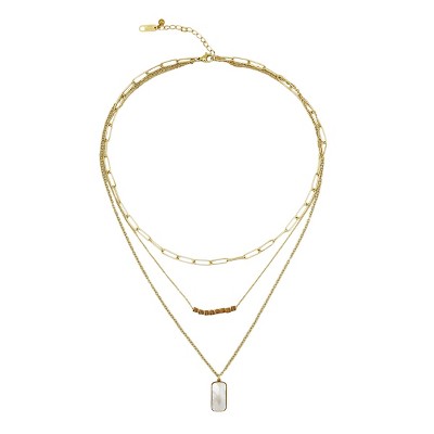 Slate by Rebl Three-Layer Shell Pendant Necklace 18K Gold Plated with MOP Pendant
