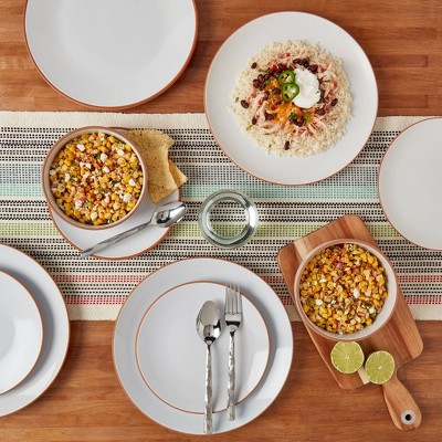 Infuse 12-Piece White Ceramic Dinnerware Set with Terracotta Rim