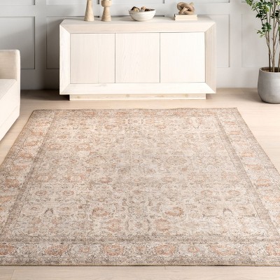 Light Brown Rectangular Synthetic Vintage Medallion 4' x 6' Area Rug