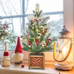 Clearance! 24" Pre-Lit Mini Artificial Christmas Tree, LED Lights, Snow Frosted Tips, Tabletop Decor - 1 of 4