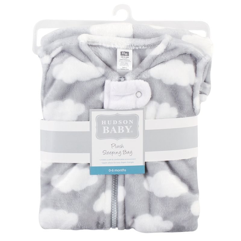Hudson Baby Infant Plush Sleeping Bag, Sack, Blanket, Gray Clouds Plush, 3 of 4