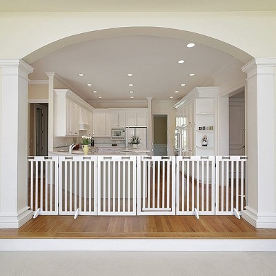 White Wooden Freestanding 6-Panel Dog Gate with Door