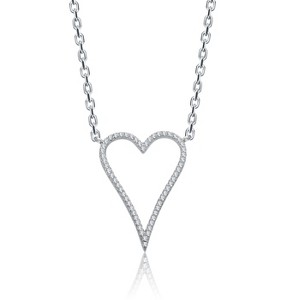 Guili White Gold Plated Necklace with Cubic Zirconia, showcasing an Elongated Open Heart Halo Pendant for a sophisticated and elegant look. - 1 of 3