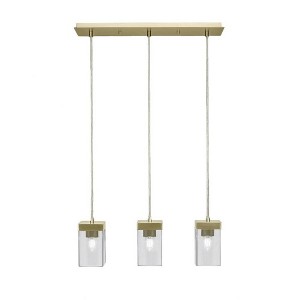 Toltec Lighting Nouvelle 3 - Light Pendant in  New Aged Brass with 4" Square Clear Bubble Shade - 1 of 1