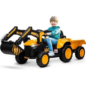 12V 3 in 1 Kids Ride on Excavator & Tractor with Detachable Trailer, Kids Electric Vehicles with Remote Control, LED Lights, Music - 1 of 4
