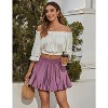 Women's Pleated Skater Skirt - High Waist Flared Mini with Ruffles for Casual Wear Purple Red Purple Red Large - 4 of 4
