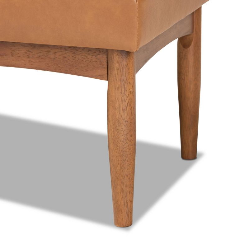 Arvid Mid-Century Faux Leather Upholstered Wood Dining Bench Walnut/Brown - Baxton Studio, 5 of 10