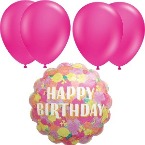 LoonBalloon 25 Inch Floral Fun Birthday Balloon with 4 latex balloons- Festive & Colorful - 1 of 3