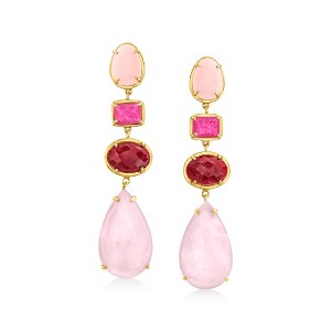 Ross-Simons Pink Opal, 49.80 ct. t.w. Multicolored Quartz  and 14.00 ct. t.w. Ruby Drop Earrings in 18kt Gold Over Sterling - 1 of 4