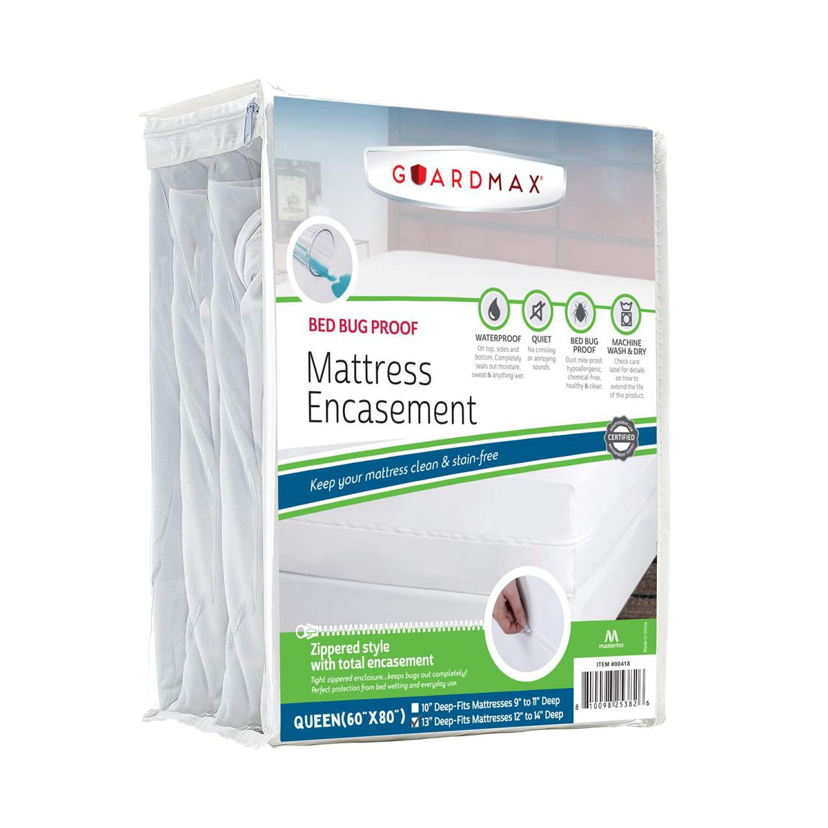 Guardmax - Bed Bug Proof Mattress Protector - Zippered Style 60" x 80" x 12" (Queen)