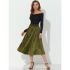 Allegra K Women's Vintage High Elastic Waist Velvet Pleated Flowy Swing Midi Skirt - 3 of 4