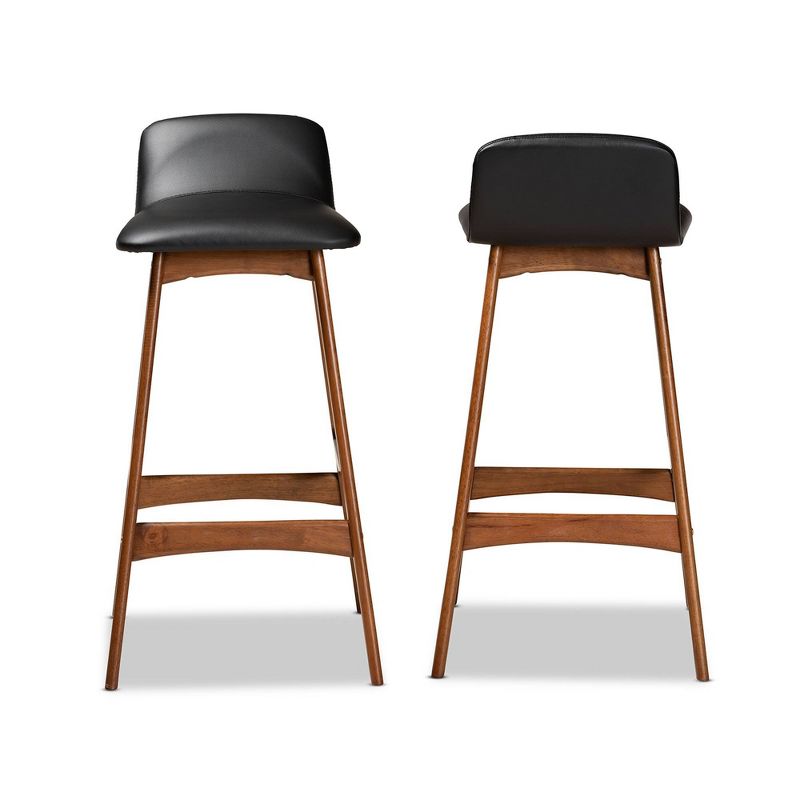 2pc Darrin Faux Leather and Wood Barstools Black/Walnut/Brown - Baxton Studio, 3 of 10