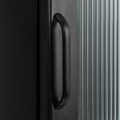 Matte Black Narrow Metal Accent Cabinet with Adjustable Shelves and Arched Glass Door