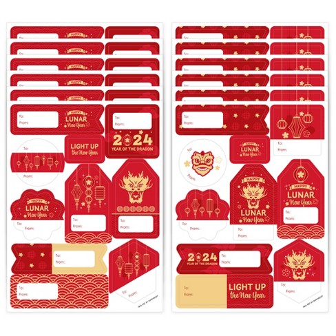 Big Dot of Happiness Lunar New Year - Assorted 2024 Year of the Dragon Gift  Tag Labels - To and From Stickers - 12 Sheets - 120 Stickers