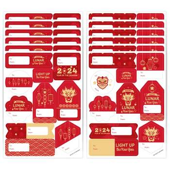 Big Dot of Happiness Lunar New Year - Assorted 2024 Year of the Dragon Gift Tag Labels - To and From Stickers - 12 Sheets - 120 Stickers
