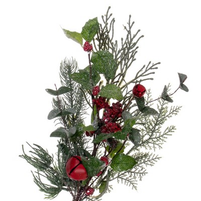 5' Green and Red Artificial Pine Garland with Snow and Bells