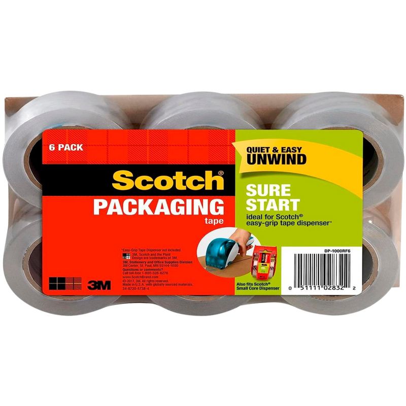 Scotch Sure Start Shipping Packaging Tape, 1.88 x 900 Inches, Clear, Pack of 6, 1 of 2