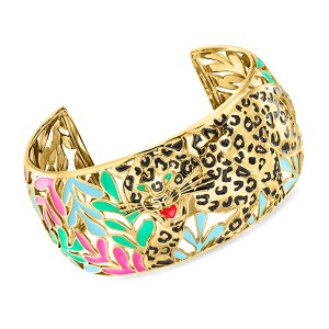 Ross-Simons Multicolored Enamel Leopard Cuff Bracelet in 18k Gold Over Sterling Size 7 - 1 of 2