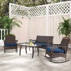 Tangkula Set of 4 Wicker Rocking Set 2 Patio Rattan Rocker Chairs w/Loveseat & Coffee Table Heavy-Duty Metal Frame & Bungee Rope Seat Navy - 4 of 4