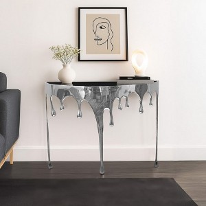 Royal Hampton Sofa Console Table | 36.25" Half Moon Glass Top | Melting Drip Design | Aluminum Cast - 1 of 1