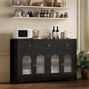 Garvee Farmhouse Large Buffet Sideboard Cabinet with 4 Doors 3 Drawers Adjustable Shelves 55 Inch - 1 of 4