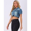 Allegra K Women's Turndown Collar Short Sleeves Crop Casual Jean Jacket - 4 of 4