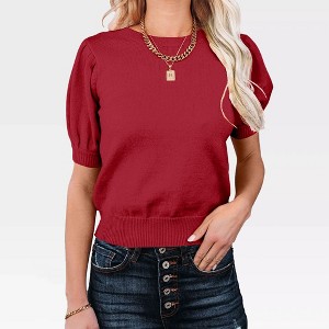 Women's Casual Crew Neck Short Sleeve Sweater Tops for Spring and Summer 2025,Red - S - 1 of 4