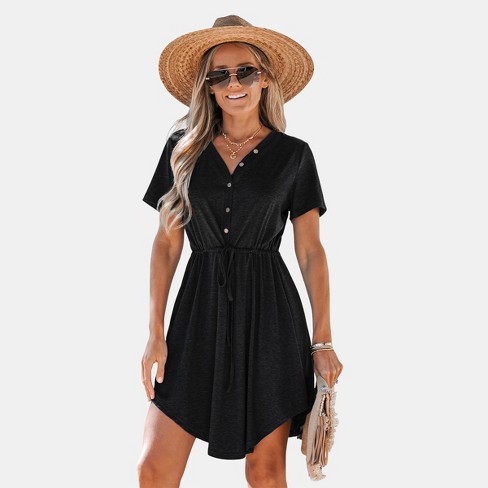 Women's V-Neck Front Button Jersey Dress -Cupshe - image 1 of 4