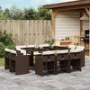 vidaXL 11-Piece Patio Dining Set - Brown Poly Rattan, Cushions, Tempered Glass Tabletop, Garden/Backyard/Outdoor Furniture - 2 of 4