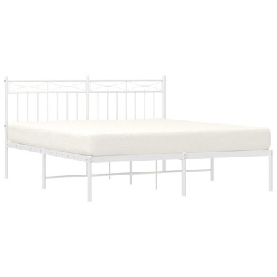 vidaXL White Double Bed Frame with Headboard - Robust Steel Construction, Extra Under-Bed Storage