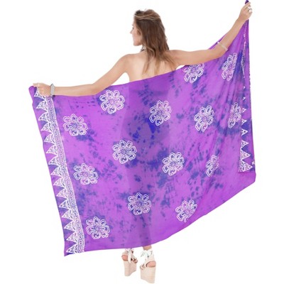 LA LEELA Women's Wrap Long Holiday Beachwear Swimsuit Sarong Swimwear Cover up Wraps One Size Purple, Floral