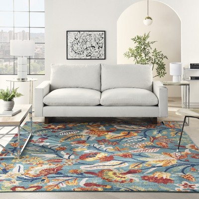 Turquoise Bloom 8' x 10' Floral Synthetic Easy-Care Area Rug