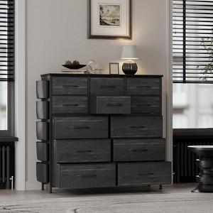 12-Drawer Fabric Dresser with 5 Side Pockets and 2 Hooks, Sturdy Bedroom Drawers Cabinet with Wood Top & Metal Frame, for Cloakroom, Living Room - 1 of 4
