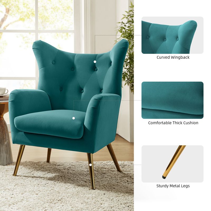 Godefroy Upholstery Accent Chair velvet with Wingback | Karat Home, 6 of 12