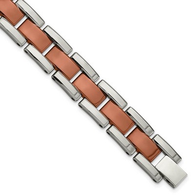Black Bow Jewelry Men's Tungsten Polished & Brown Plated Panther Link Bracelet, 8.25 In