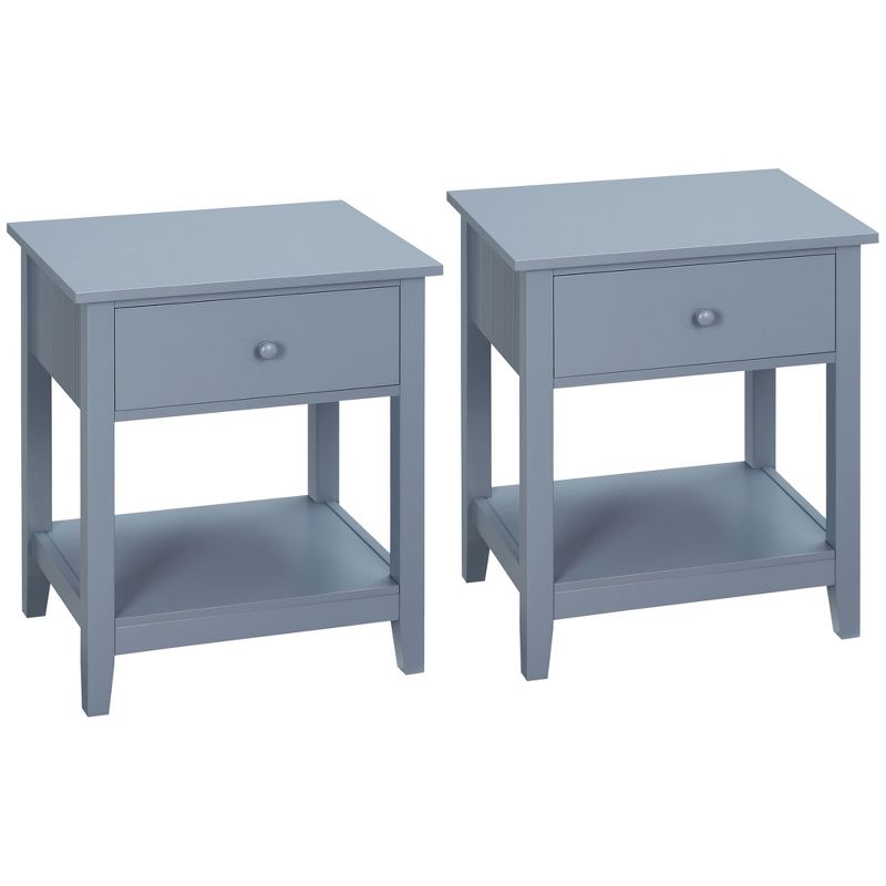 HOMCOM Side Table, Modern End Table with Storage Drawer and Shelf, Nightstand for Bedroom, or Living Room, Set of 2, Gray, 1 of 7