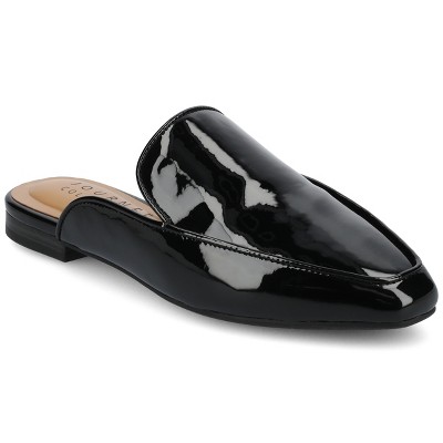 Journee Womens Akza Slip On Square Toe Mules Flats, Patent/black 6.5 ...