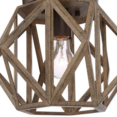 Rustic Farmhouse Bronze and Wood Ceiling Light Fixture