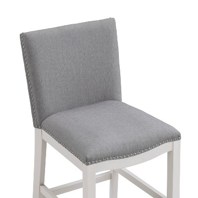 Gray Upholstered Counter Height Barstool with Nailhead Trim
