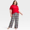 Women's Plaid Microfleece Holiday Matching Family Pajama Pants - Wondershop™ Cream - 3 of 4